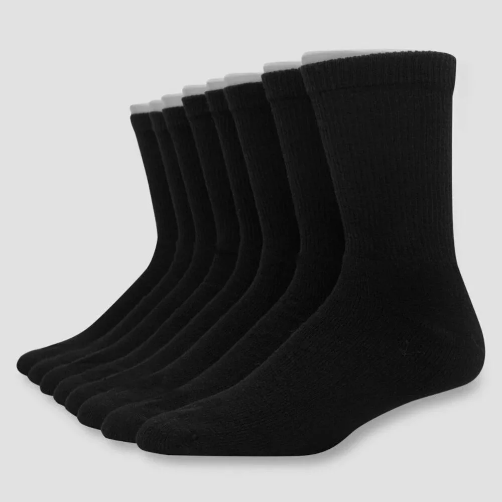 Men's Hanes 8 Pack Crew Socks With FreshIQ Advance Odor Protection Black 6-12